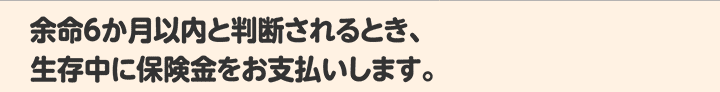 余命６か月以内と判断されるとき、生存中に保険金をお支払いします。